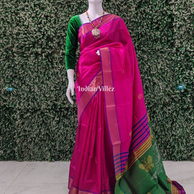 Rani with Green Handwoven Bishnupuri Silk Saree