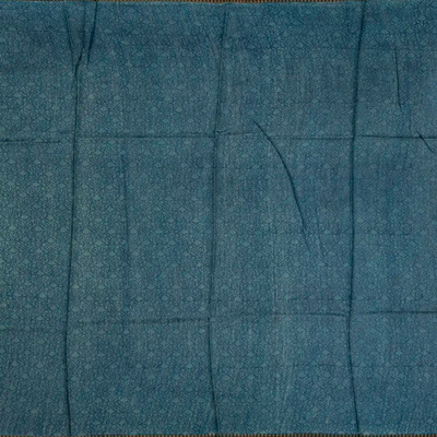 Cyan Handloom Tussar Silk Saree With Printed With Floral Motifs