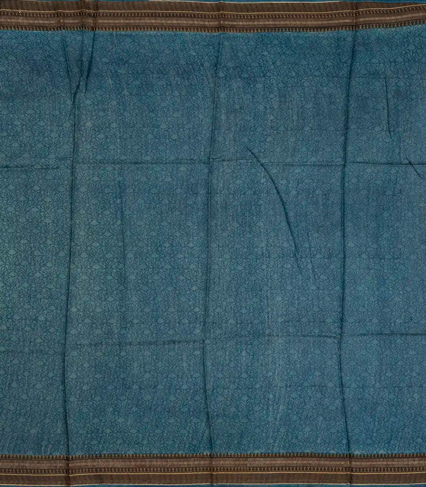 Cyan Handloom Tussar Silk Saree With Printed With Floral Motifs