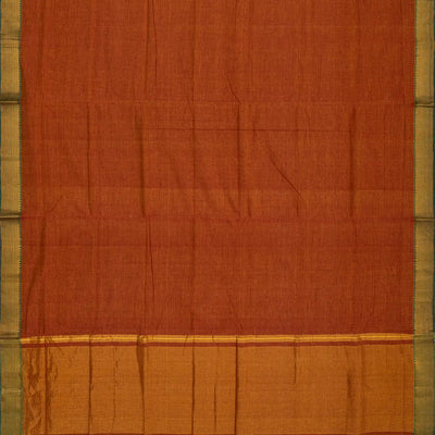 Rust Mangalagiri Cotton Saree With Stripes & Zari Border