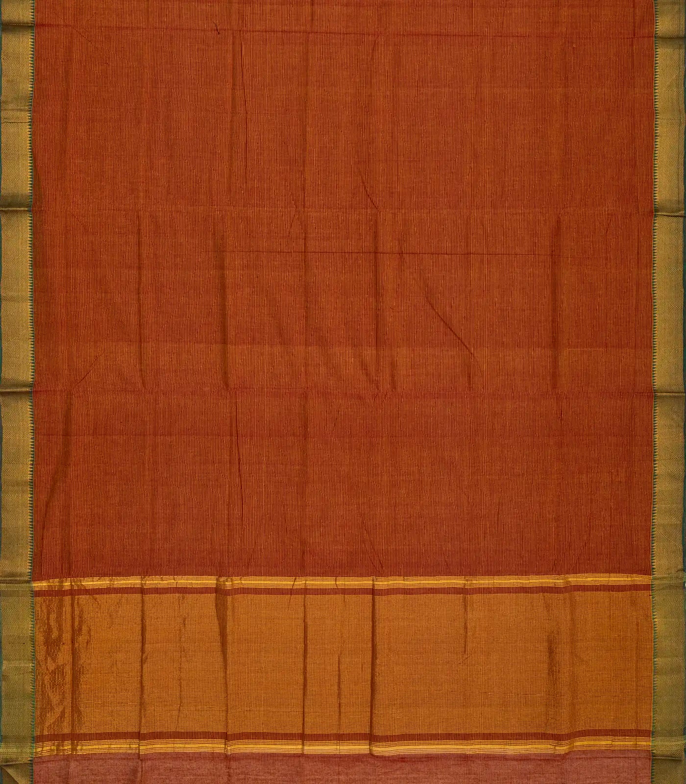 Rust Mangalagiri Cotton Saree With Stripes & Zari Border