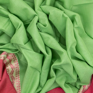 Mint Green Bengal Cotton Saree With Pink Border