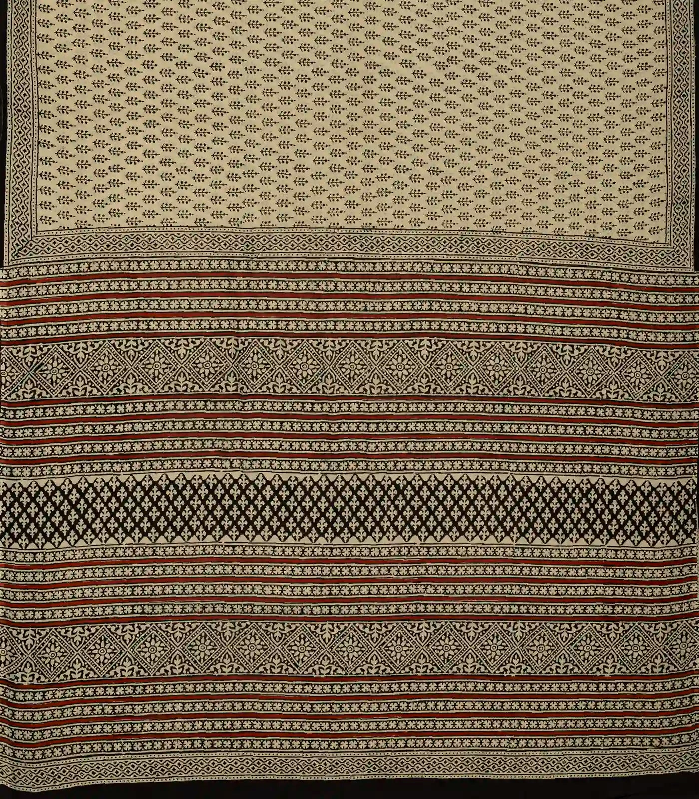 Beige Woven Jaipur Cotton Saree Printed With Floral Motifs