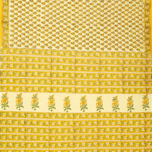 Light Yellow Woven Jaipur Cotton Saree With Mustard Printed Floral Motifs