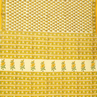 Light Yellow Woven Jaipur Cotton Saree With Mustard Printed Floral Motifs