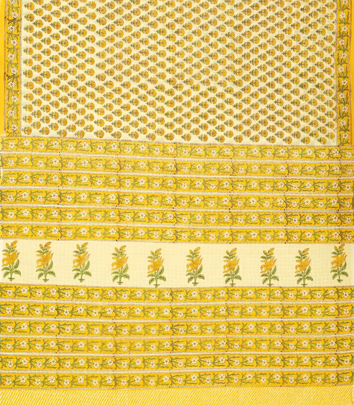 Light Yellow Woven Jaipur Cotton Saree With Mustard Printed Floral Motifs