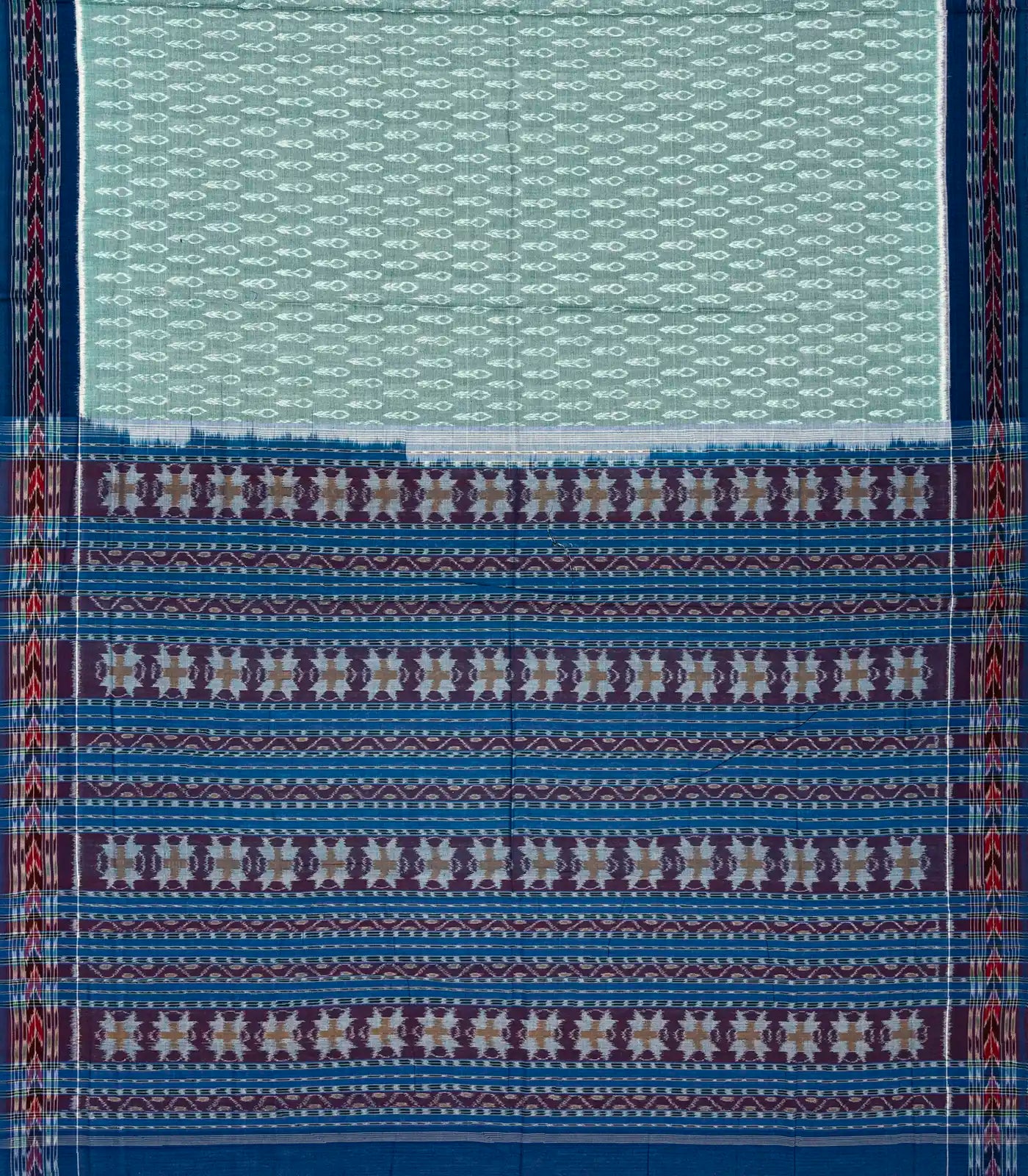 Shadow Green Orissa Cotton Saree With Tie & Dye Motifs