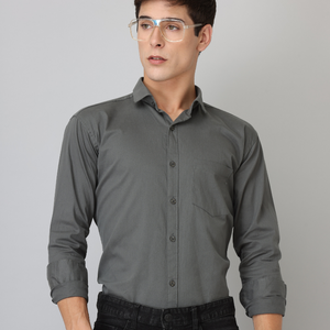 Frankshirt Dark Grey Solid Tailored Fit Cotton Casual Shirt for Man