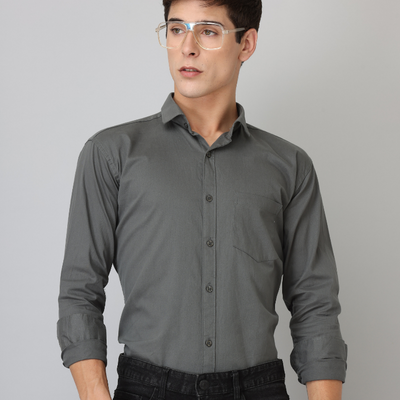 Frankshirt Dark Grey Solid Tailored Fit Cotton Casual Shirt for Man