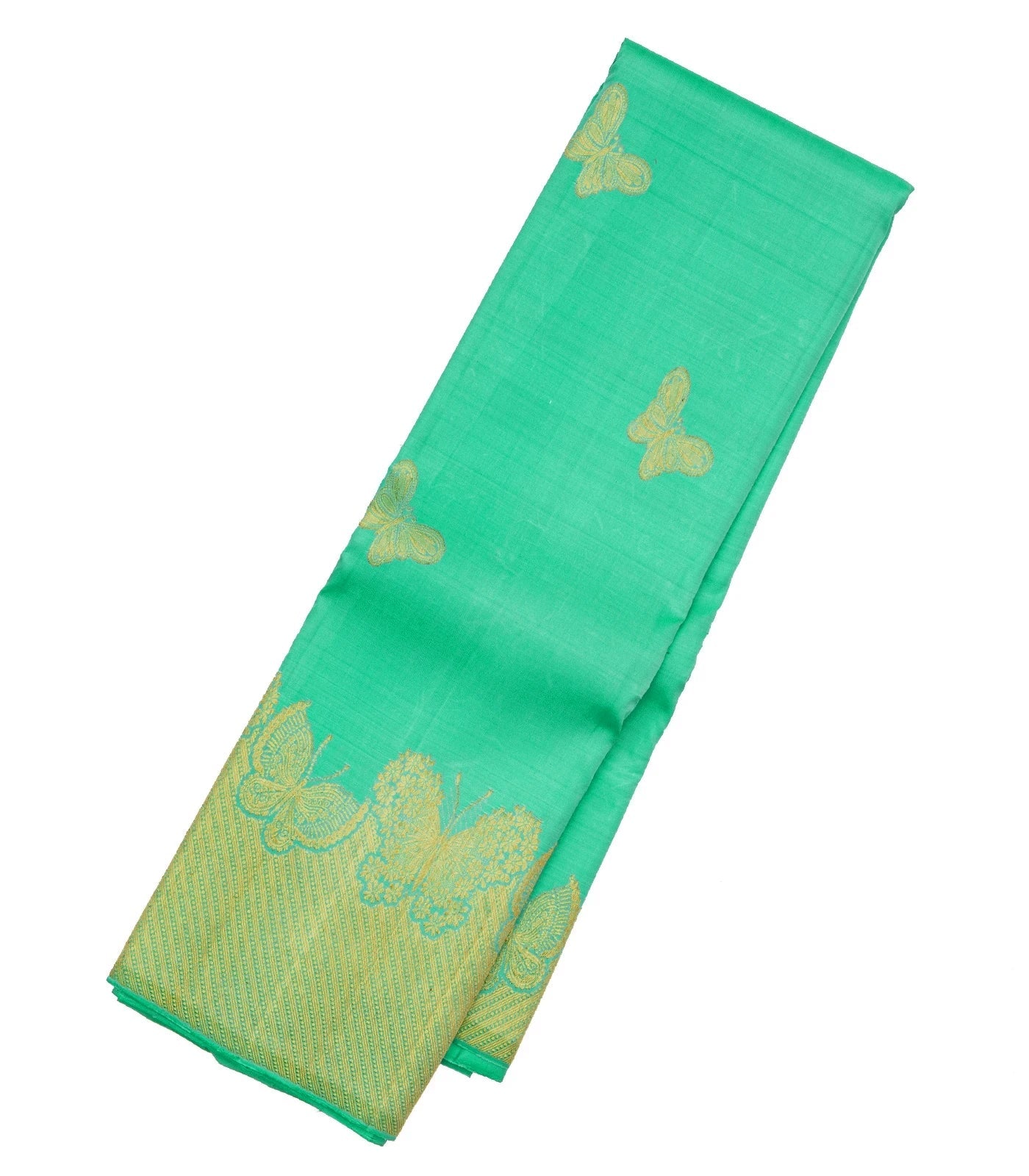 Aquamarine Handloom Kanchipuram Silk Saree With Butterfly Buttas