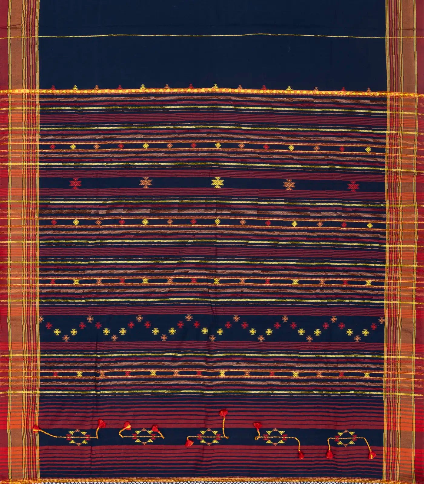 Midnight Blue Handloom Bhujodi Cotton Saree With Stripes