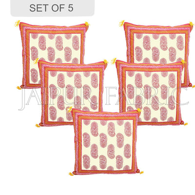 Orange Border Keri Block Print Cotton Cushion Cover