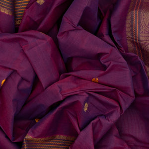 Purple Handloom Kanchi Cotton Saree With Annam Buttas