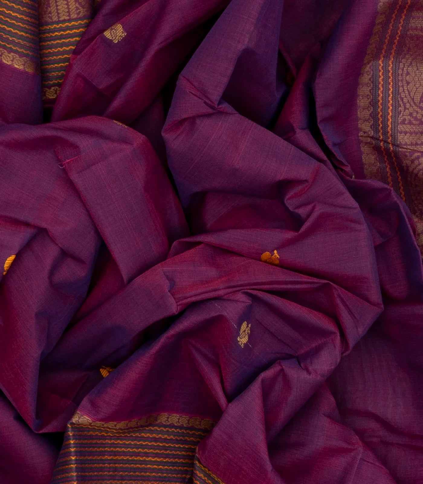 Purple Handloom Kanchi Cotton Saree With Annam Buttas