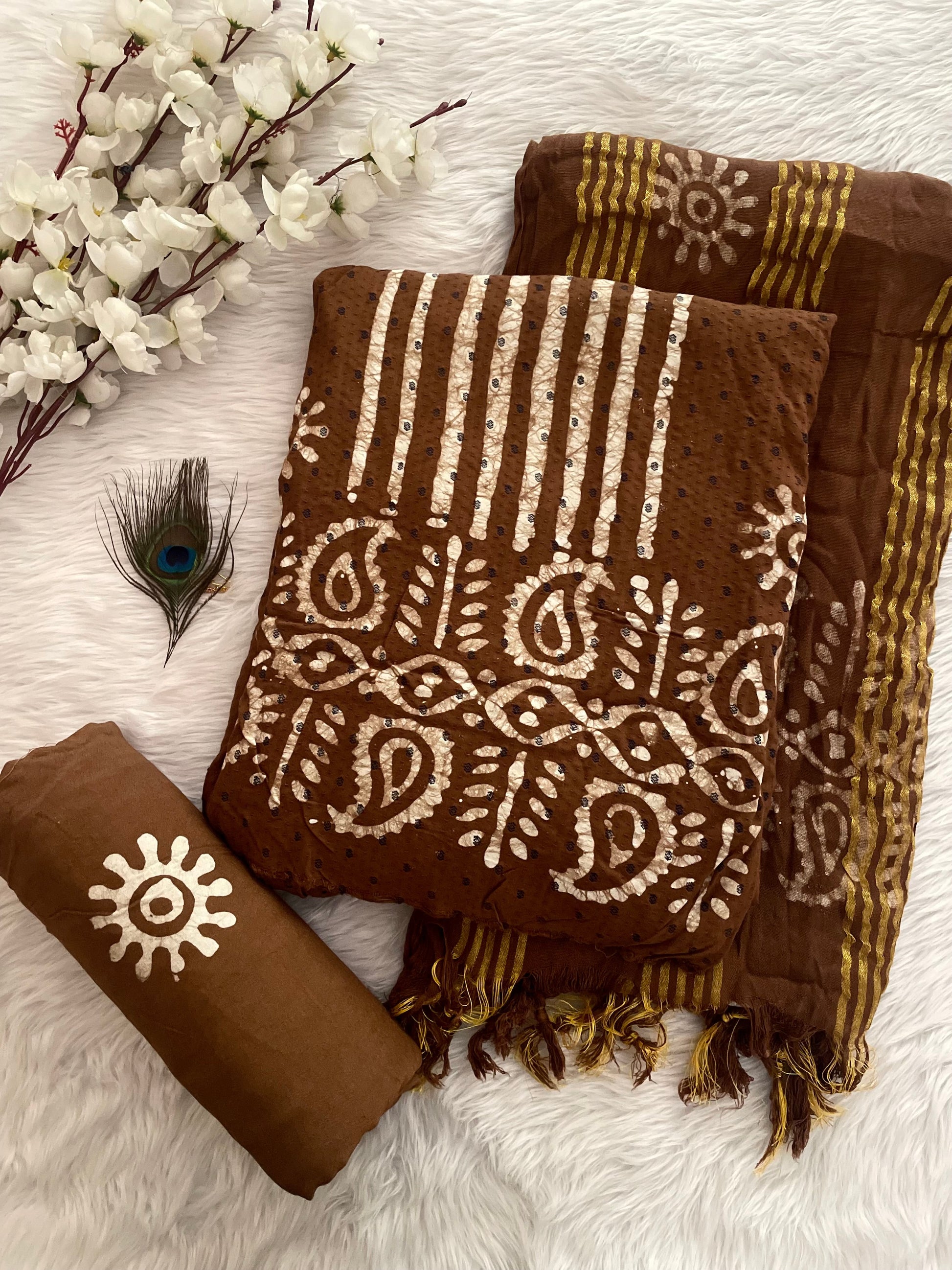 Reyon Cotton Hand Blocked Batik Dress Material (Unstitched)