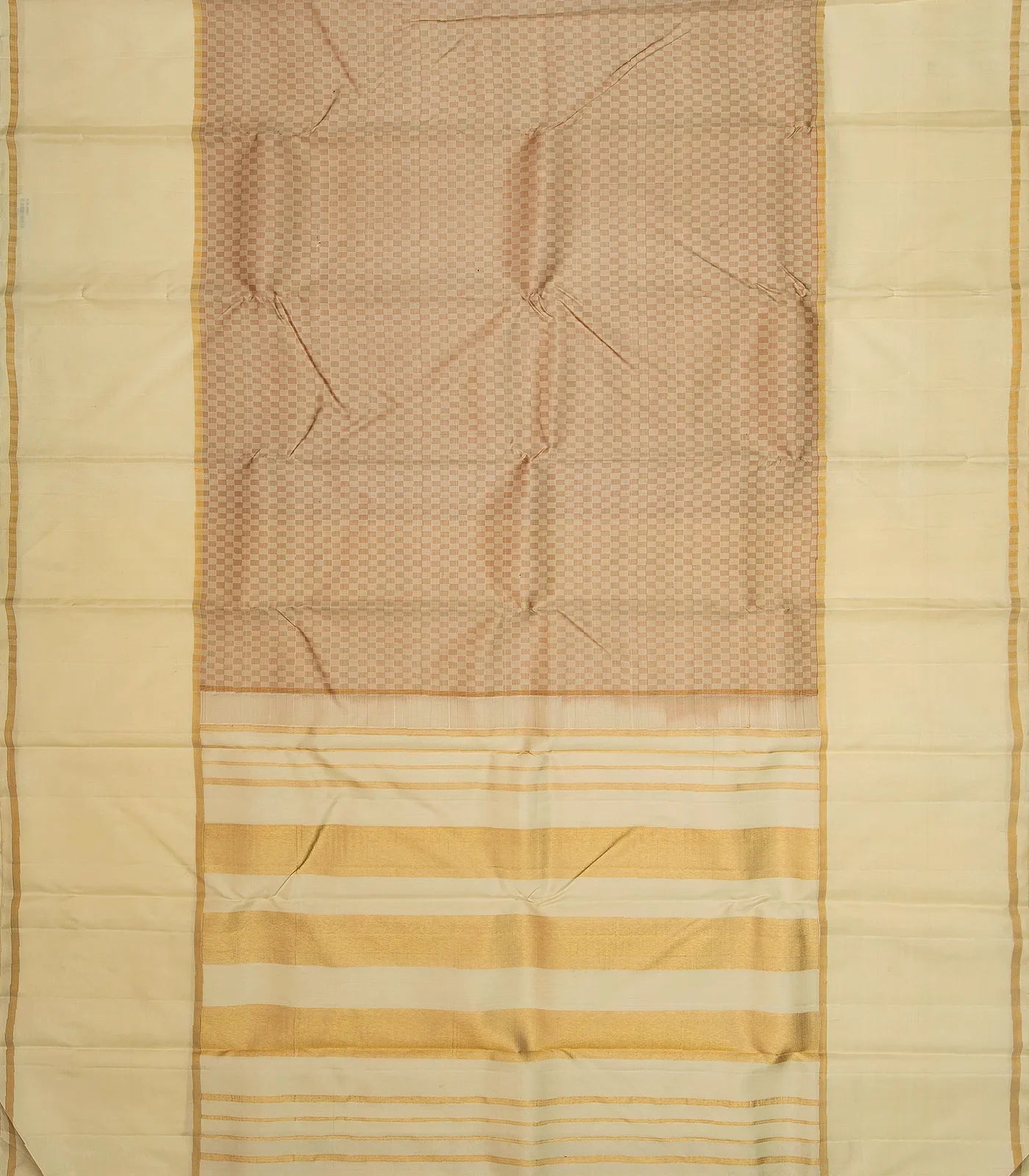 Taupe Handloom Kanchipuram Payadi Silk Saree With Cream Border