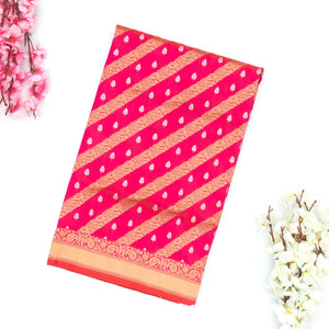 Pink Handwoven Banarasi Silk Saree With Diagonal Floral Motifs