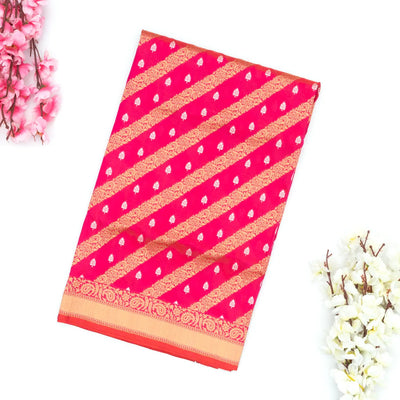 Pink Handwoven Banarasi Silk Saree With Diagonal Floral Motifs