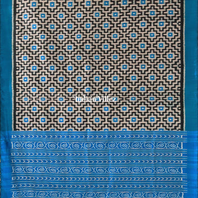 Peacock Blue with Black Pasapali Contemporary Silk Saree