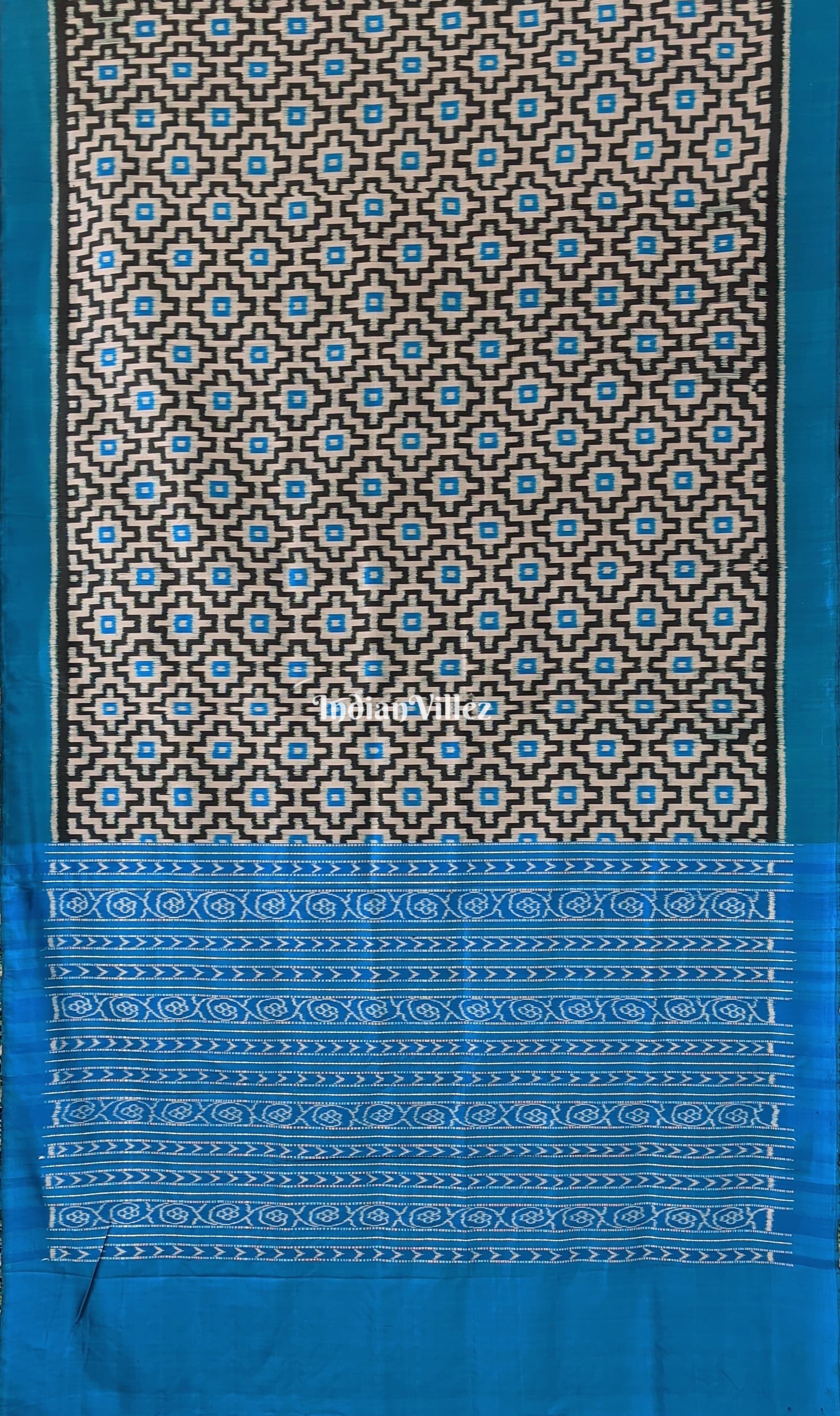 Peacock Blue with Black Pasapali Contemporary Silk Saree