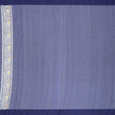 Navy Blue Handloom Banarasi Silk Saree With Meena Floral Buttas