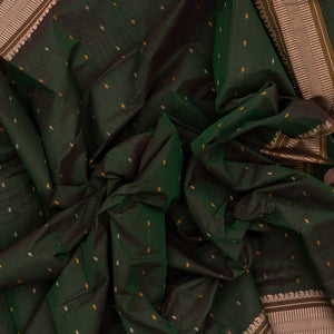 Bottle Green Handloom Kanchi Cotton Saree With Mango Motifs