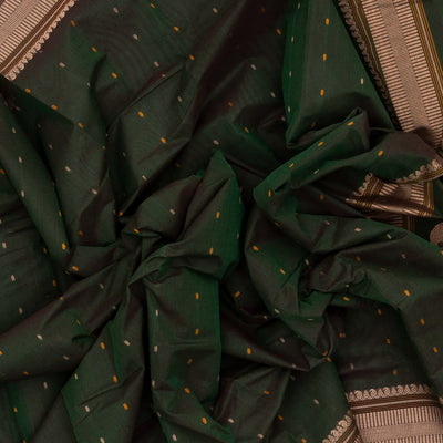Bottle Green Handloom Kanchi Cotton Saree With Mango Motifs