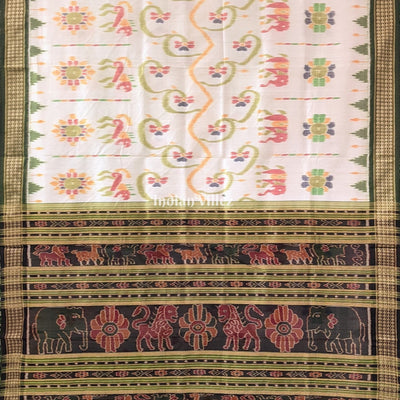 Off-White Animal Flower Theme Khandua Silk Saree