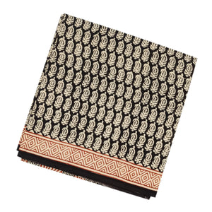 Black Woven Jaipur Cotton Saree Printed With Cream Mango Motifs