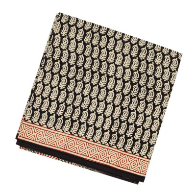 Black Woven Jaipur Cotton Saree Printed With Cream Mango Motifs