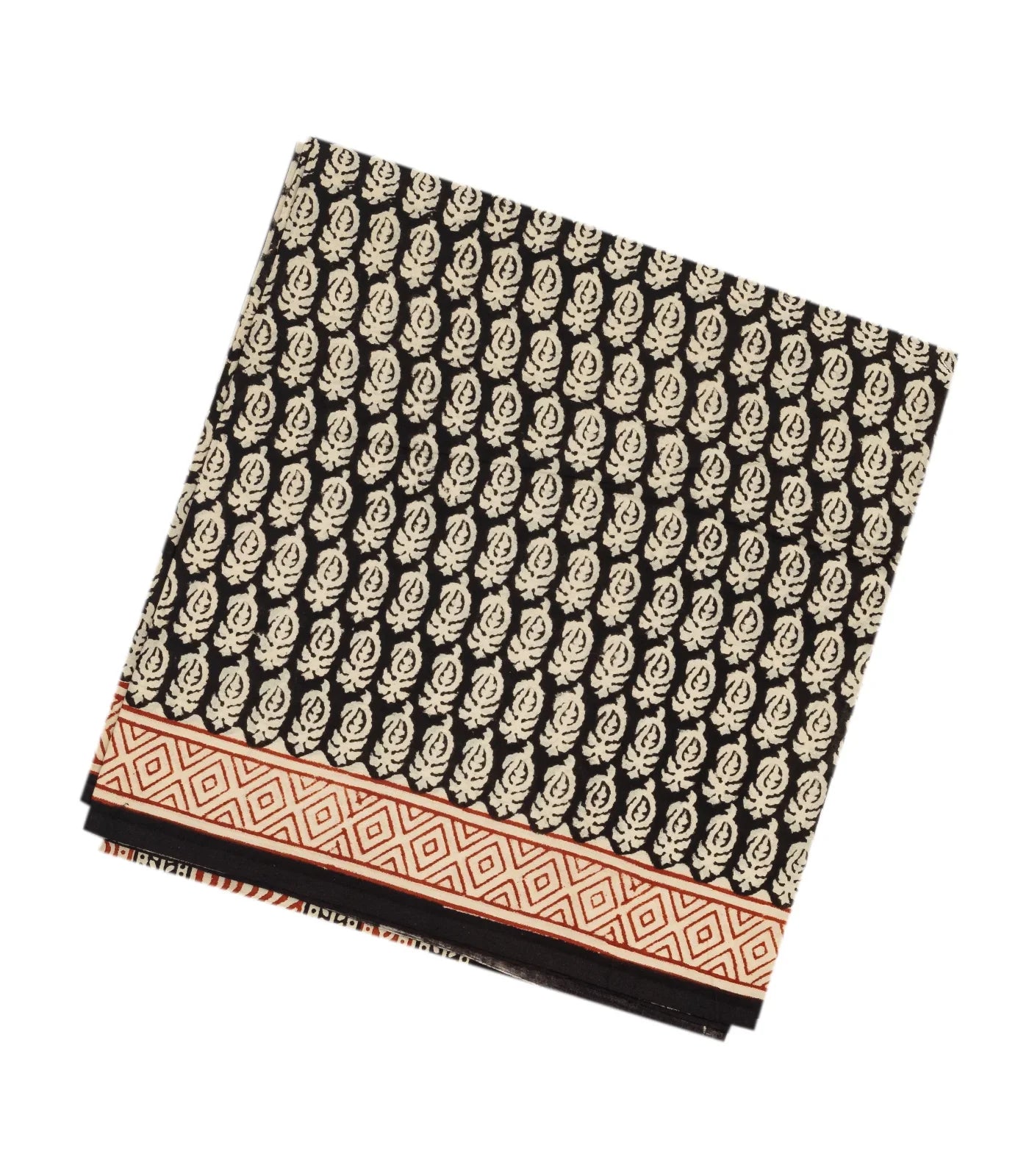 Black Woven Jaipur Cotton Saree Printed With Cream Mango Motifs