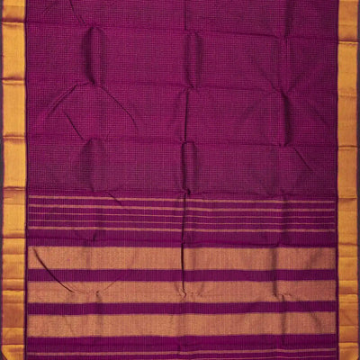 Magenta Handloom Kanchipuram Silk Saree With Zari Checks