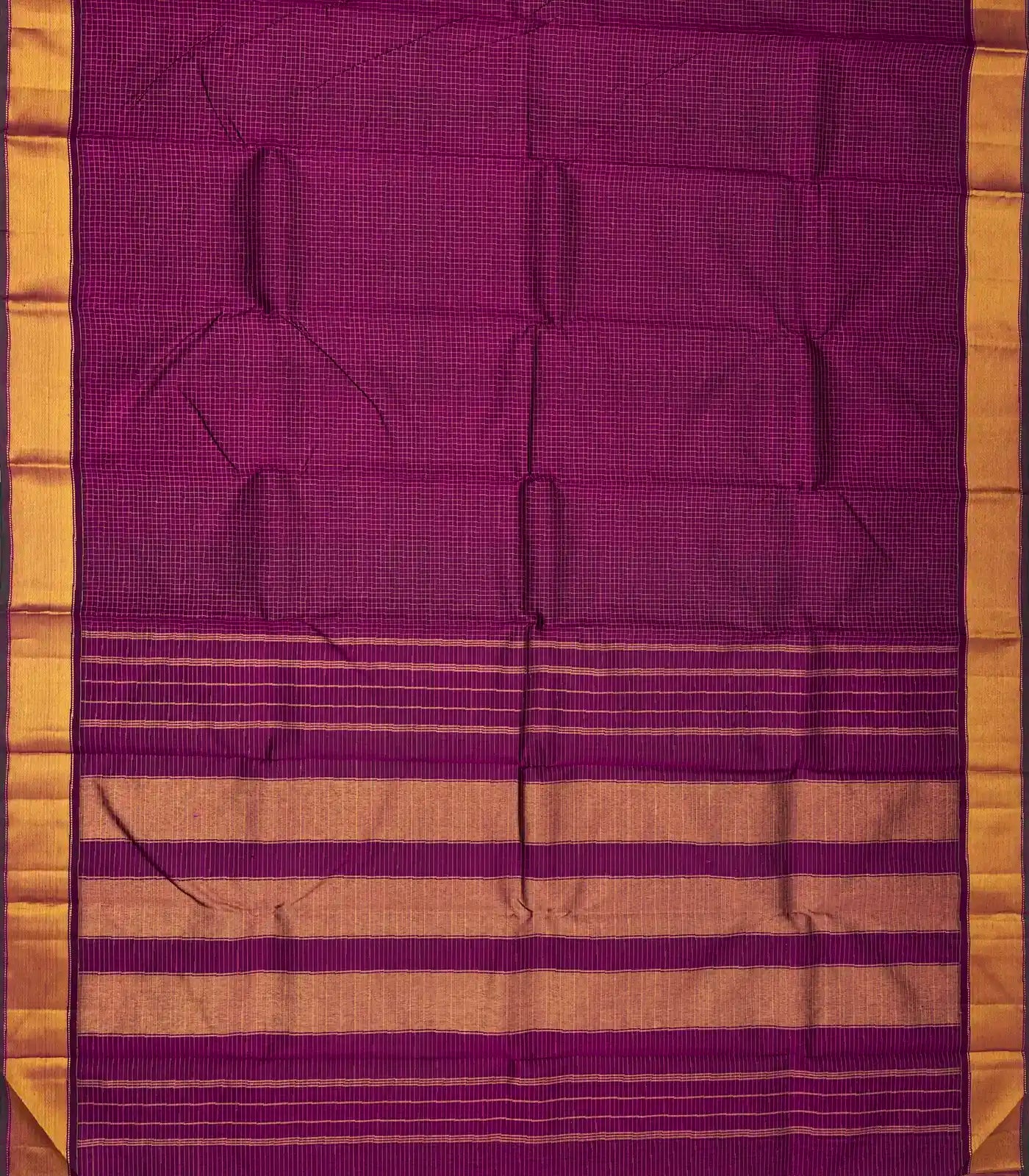 Magenta Handloom Kanchipuram Silk Saree With Zari Checks