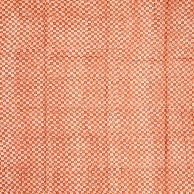 Peach Handloom Tussar Silk Saree Printed With Checks & Mango Motifs