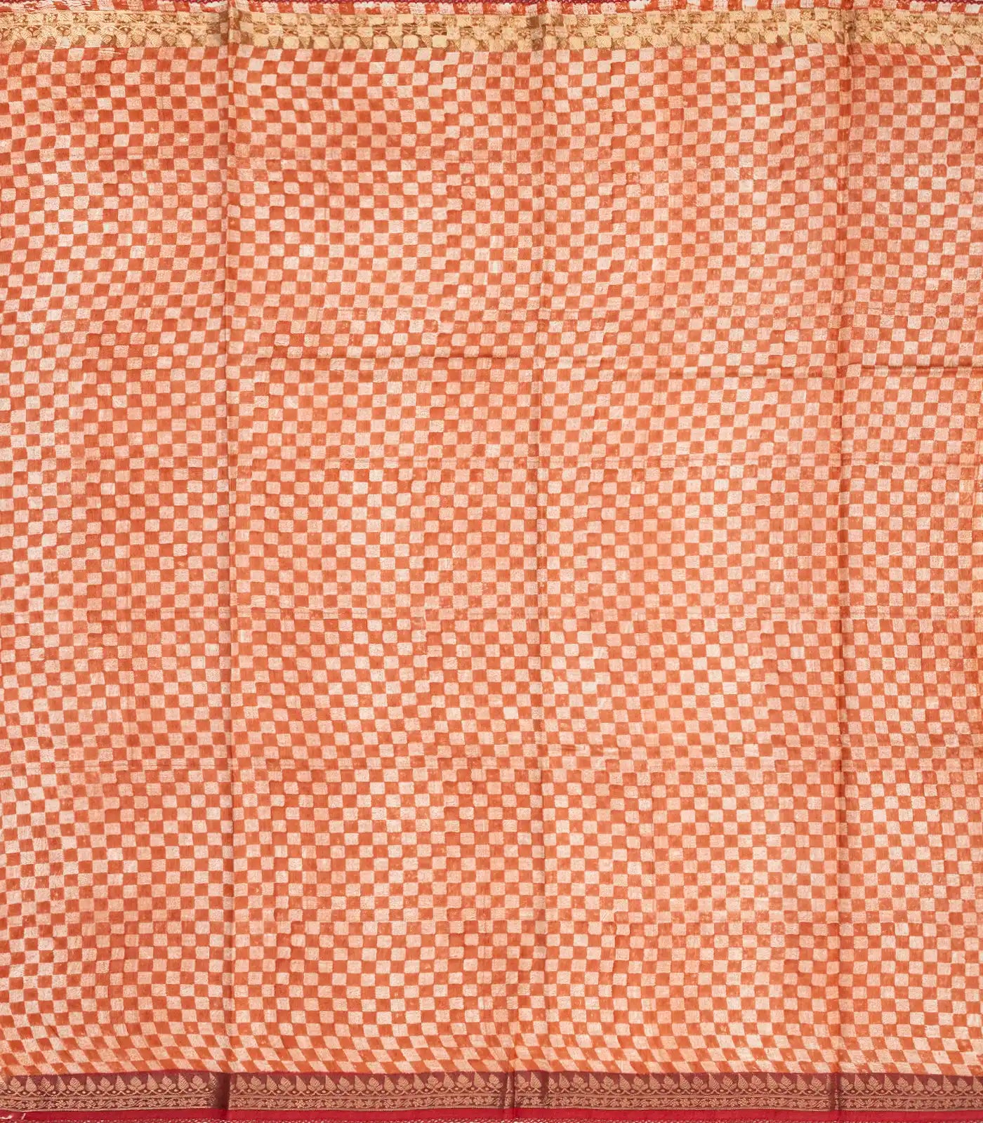 Peach Handloom Tussar Silk Saree Printed With Checks & Mango Motifs