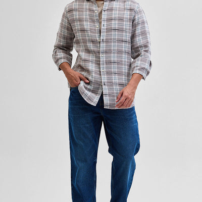 Light Brown Slub Textured Checks Shirt