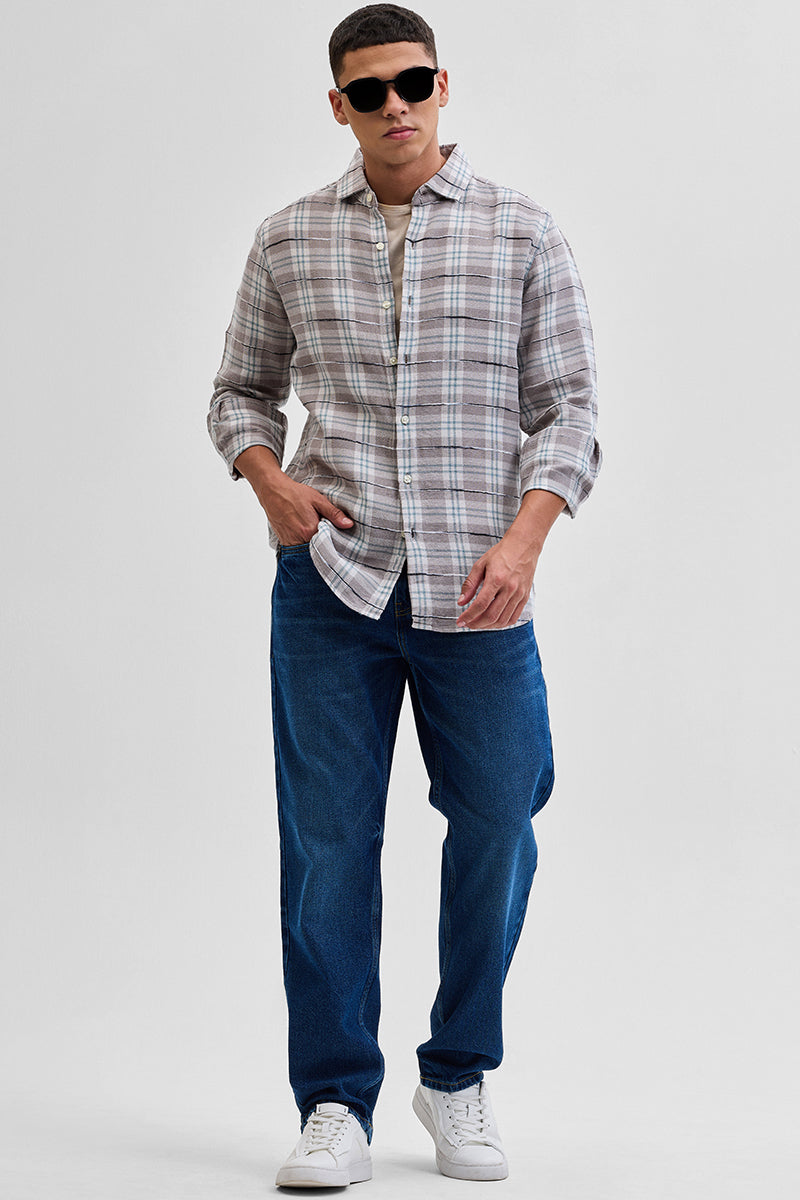 Light Brown Slub Textured Checks Shirt