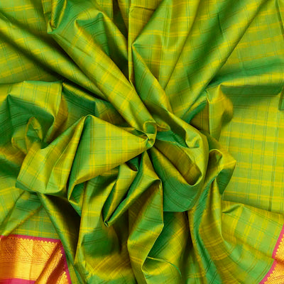 Light Green Handloom Kanchipuram Silk Saree With Checks