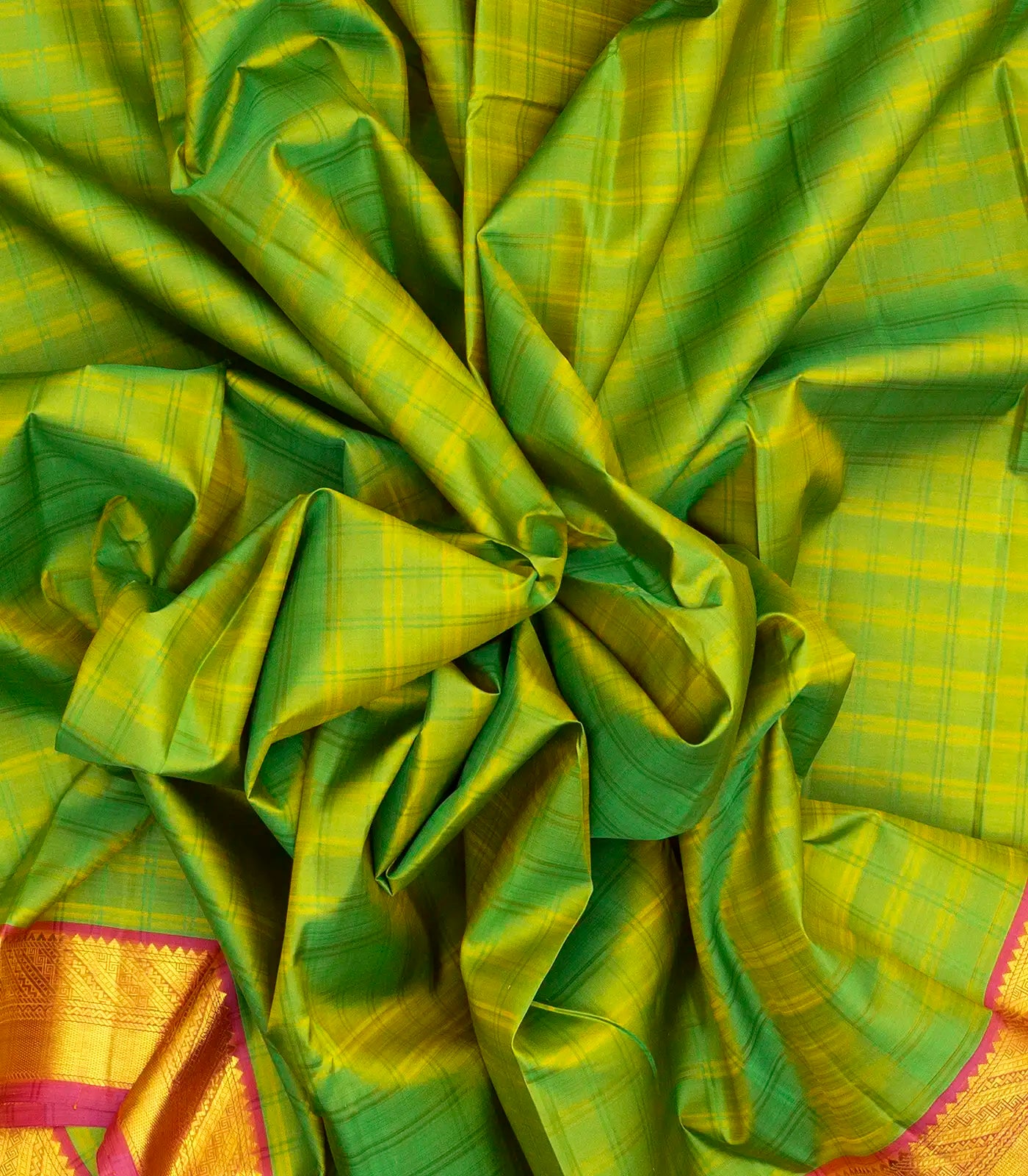 Light Green Handloom Kanchipuram Silk Saree With Checks