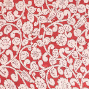 Brown floral & bird machine-print kalamkari cotton saree, contrast diamond border & floral & geometric pallu