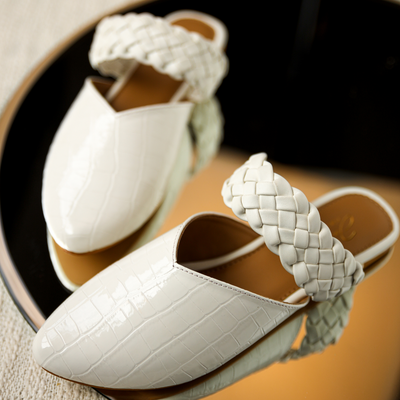 Bright White Braided Mules