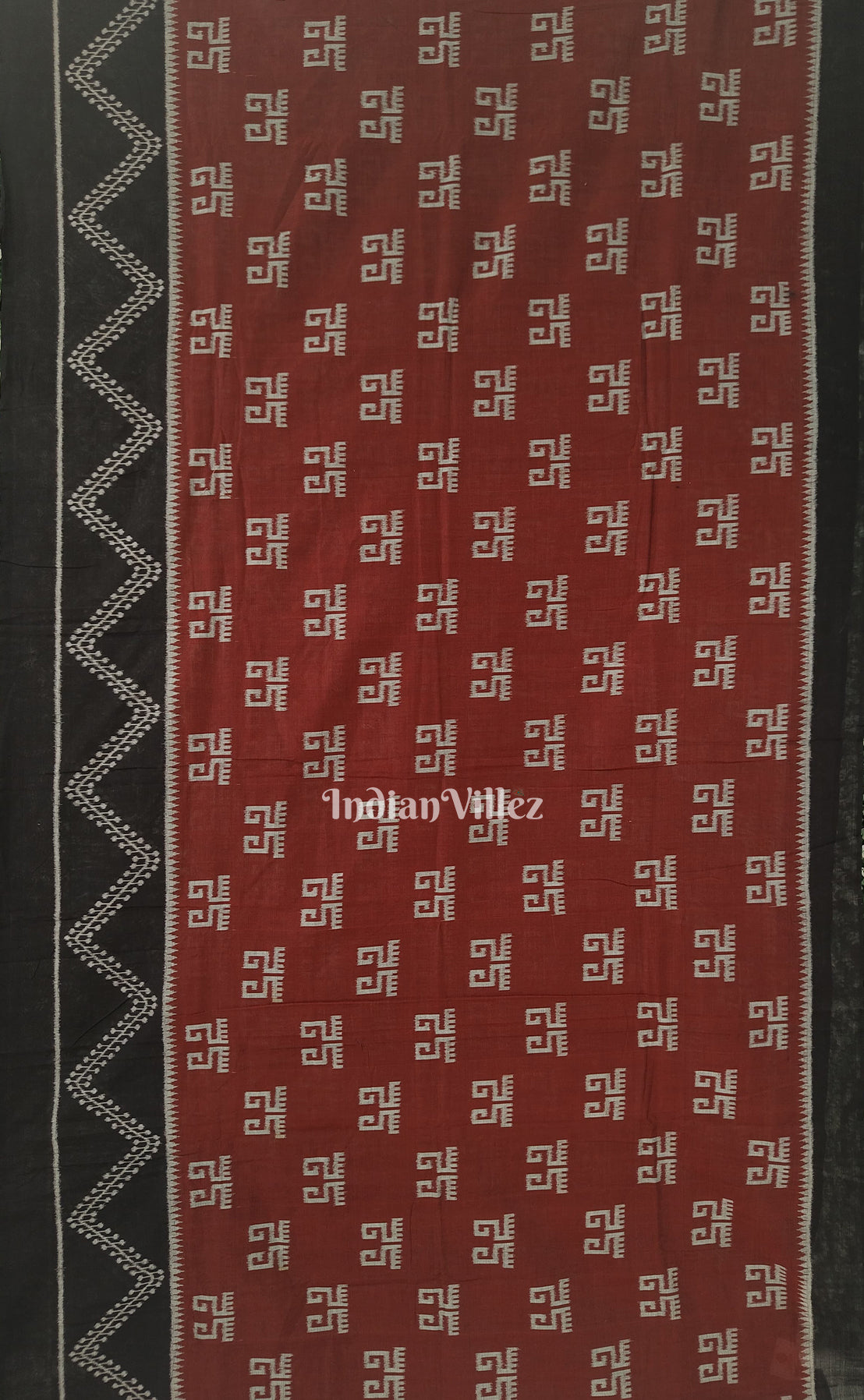 Maroon Laxmipada Theme With Tribal Anchal Odisha Ikat Sambalpuri Pure Cotton Saree