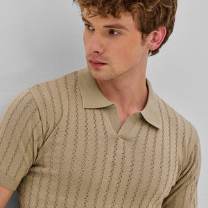 Beige Knitted Polo T-Shirt