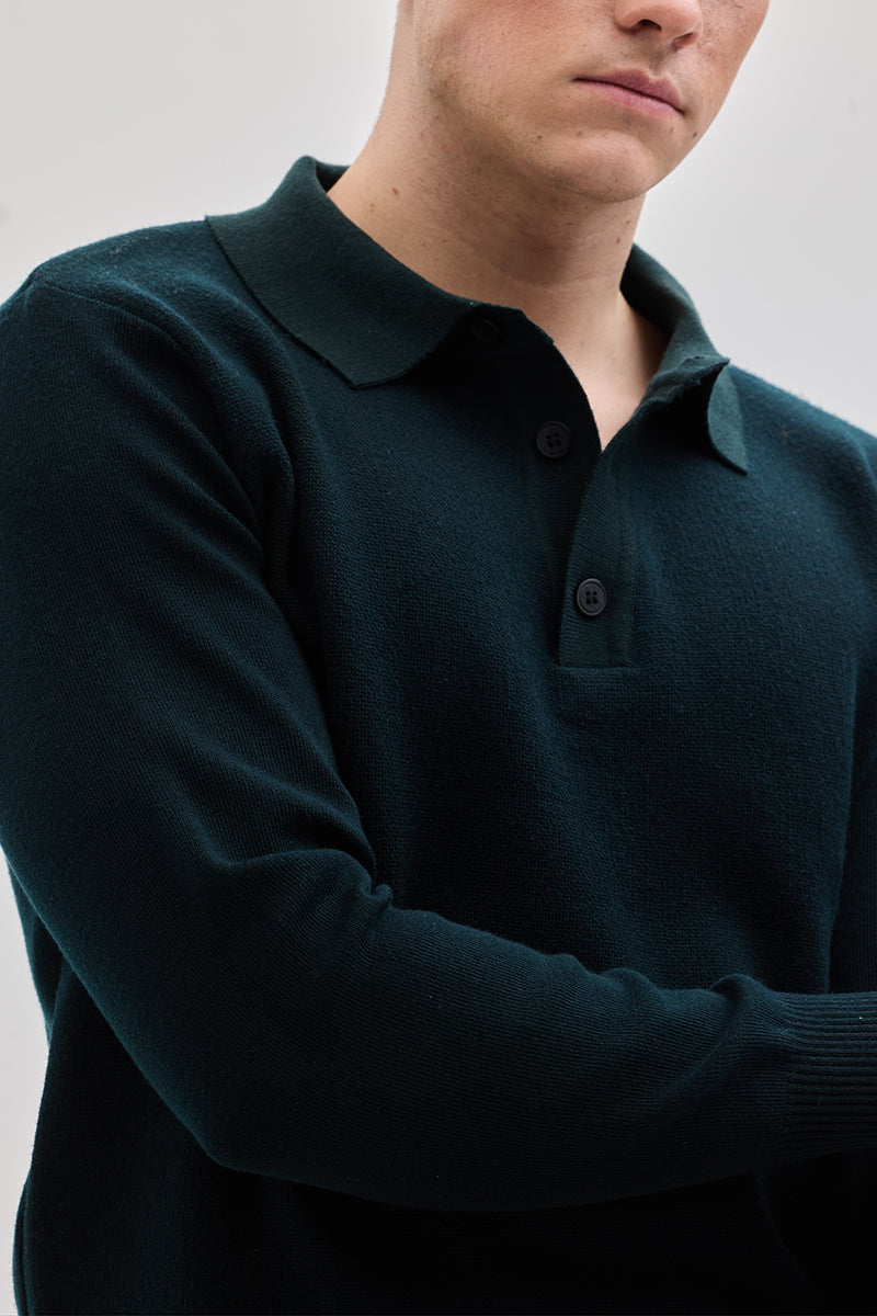 Dark Green Knitted Polo Sweater