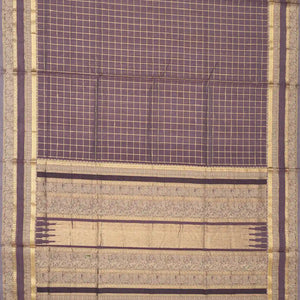 Grey Handloom Silk Cotton Saree With Zari Checks