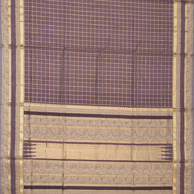 Grey Handloom Silk Cotton Saree With Zari Checks