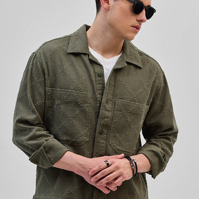 Olive Geometric Overshirt