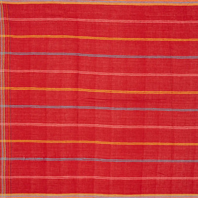 Red Handloom Bhujodi Cotton Saree With Checks