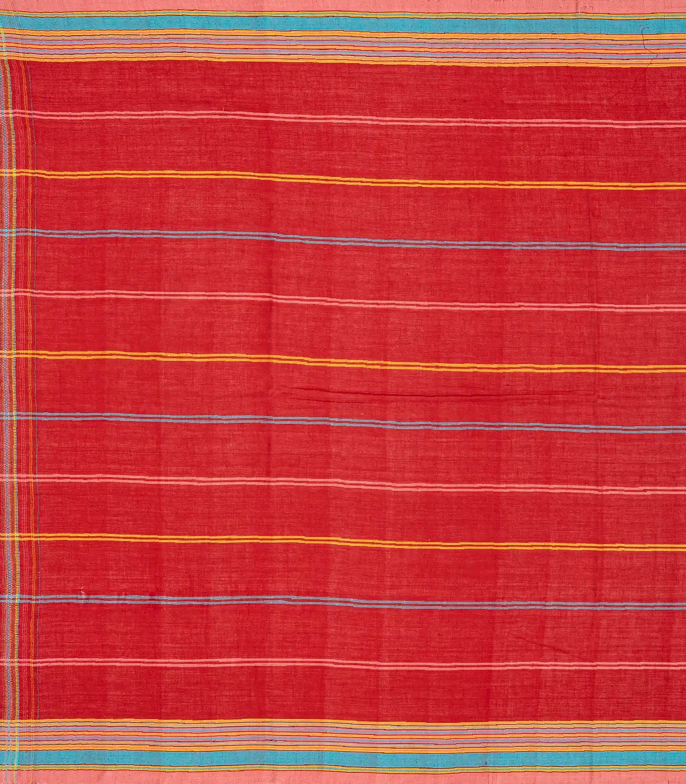 Red Handloom Bhujodi Cotton Saree With Checks