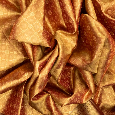 Peach Handloom Kanchipuram Tissue Silk Saree With Floral Motifs